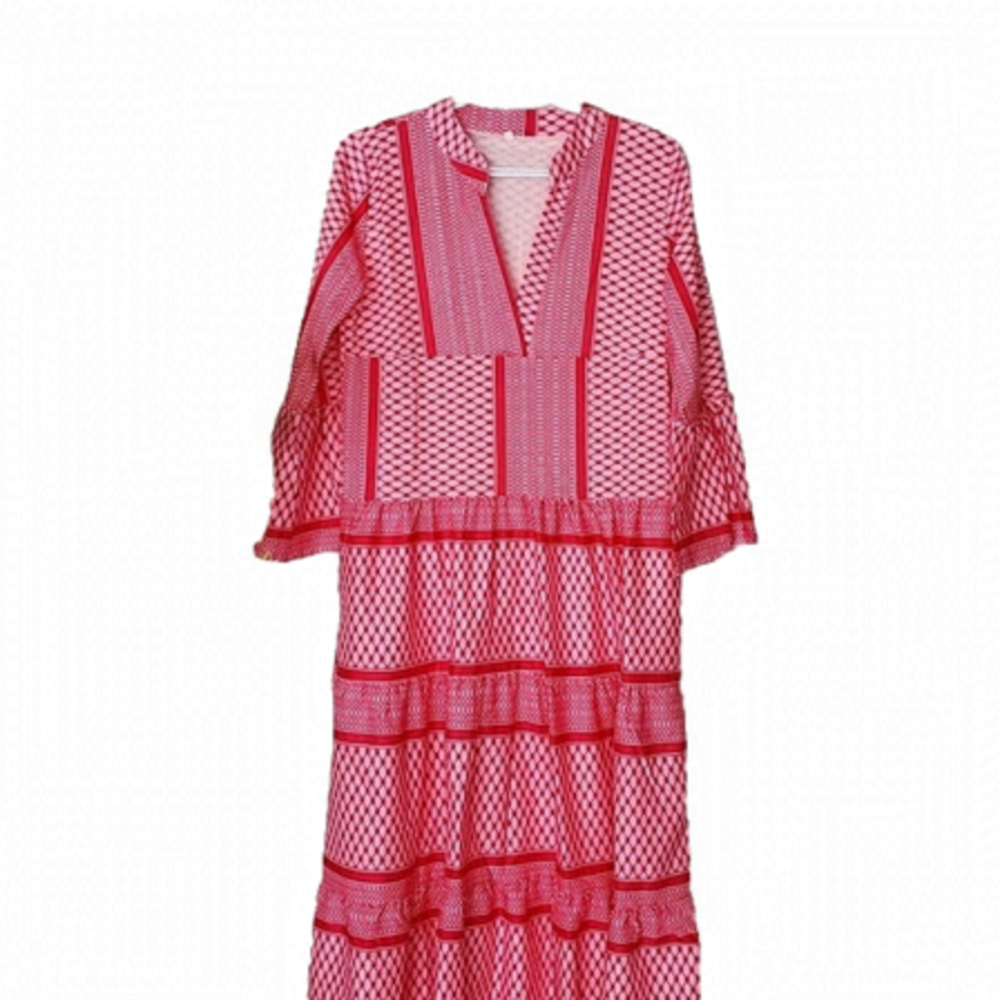 Pink tiered maxi dress small
